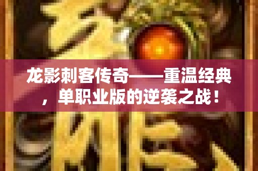 龙影刺客传奇——重温经典，单职业版的逆袭之战！